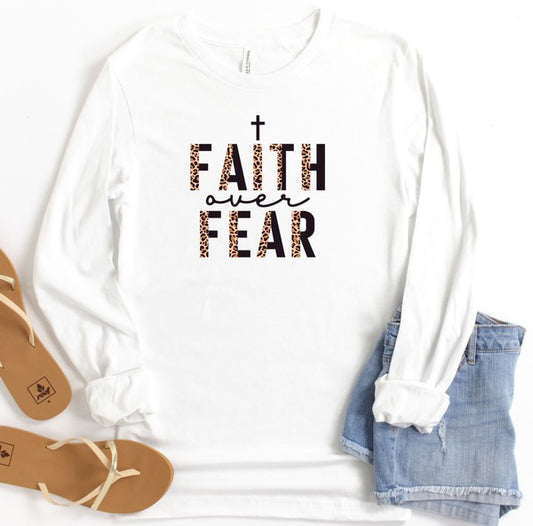 Faith Over Fear Leopard Long Sleeve Tee - Tigbul's Variety Fashion Shop