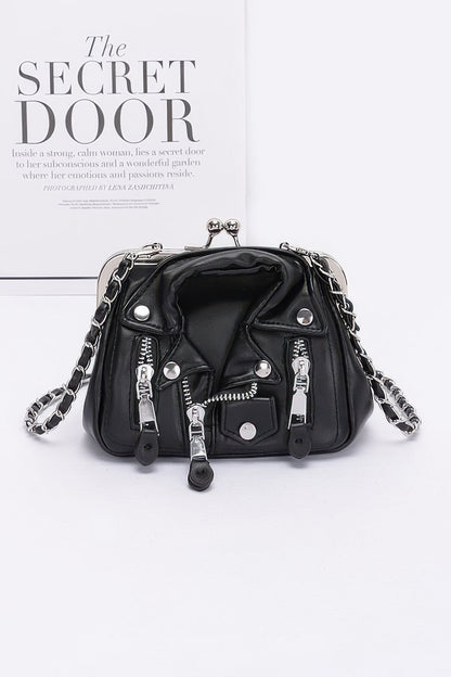 Faux Leather Jacket Style Crossbody Bag - Tigbul's Variety Fashion Shop