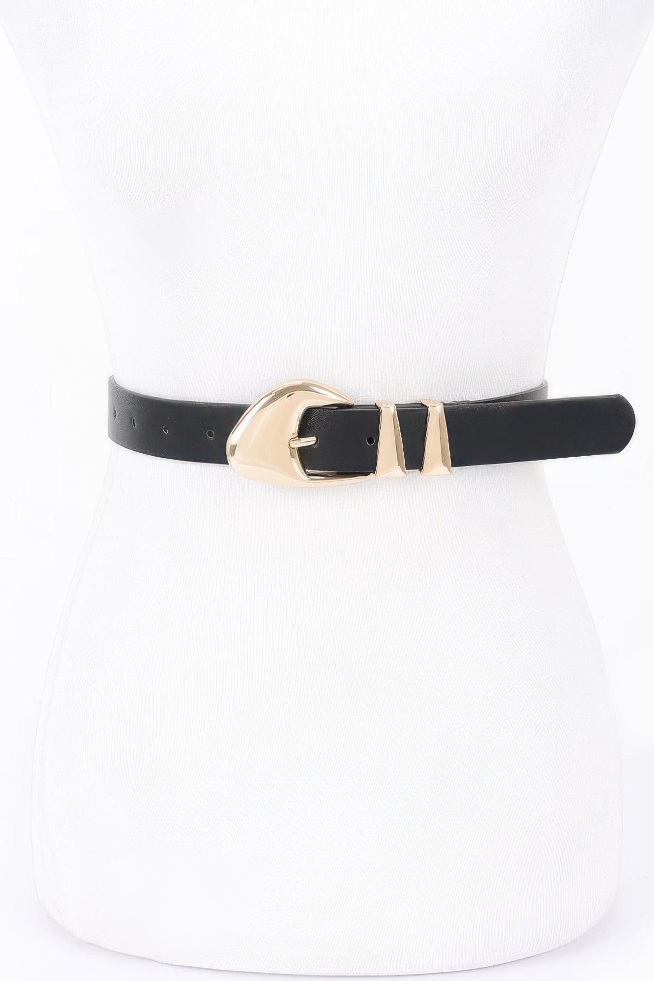 Faux leather belt, black with multi-metal buckle in gold tones