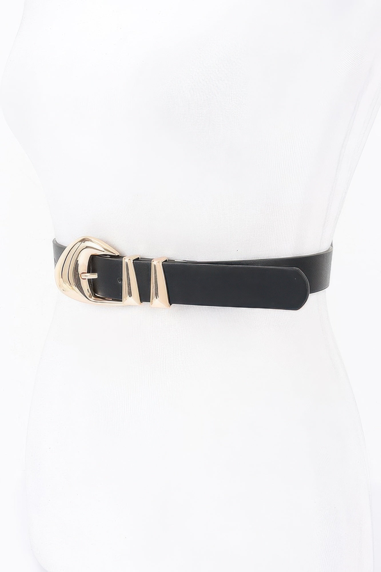 Faux leather belt, black with multi-metal buckle and gold-tone accents