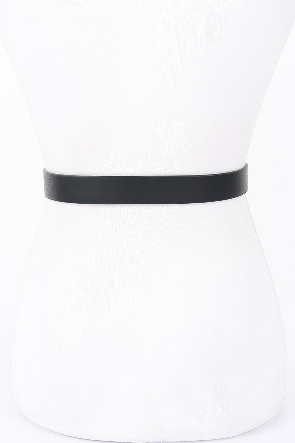 Faux leather belt, solid black strap with punched holes