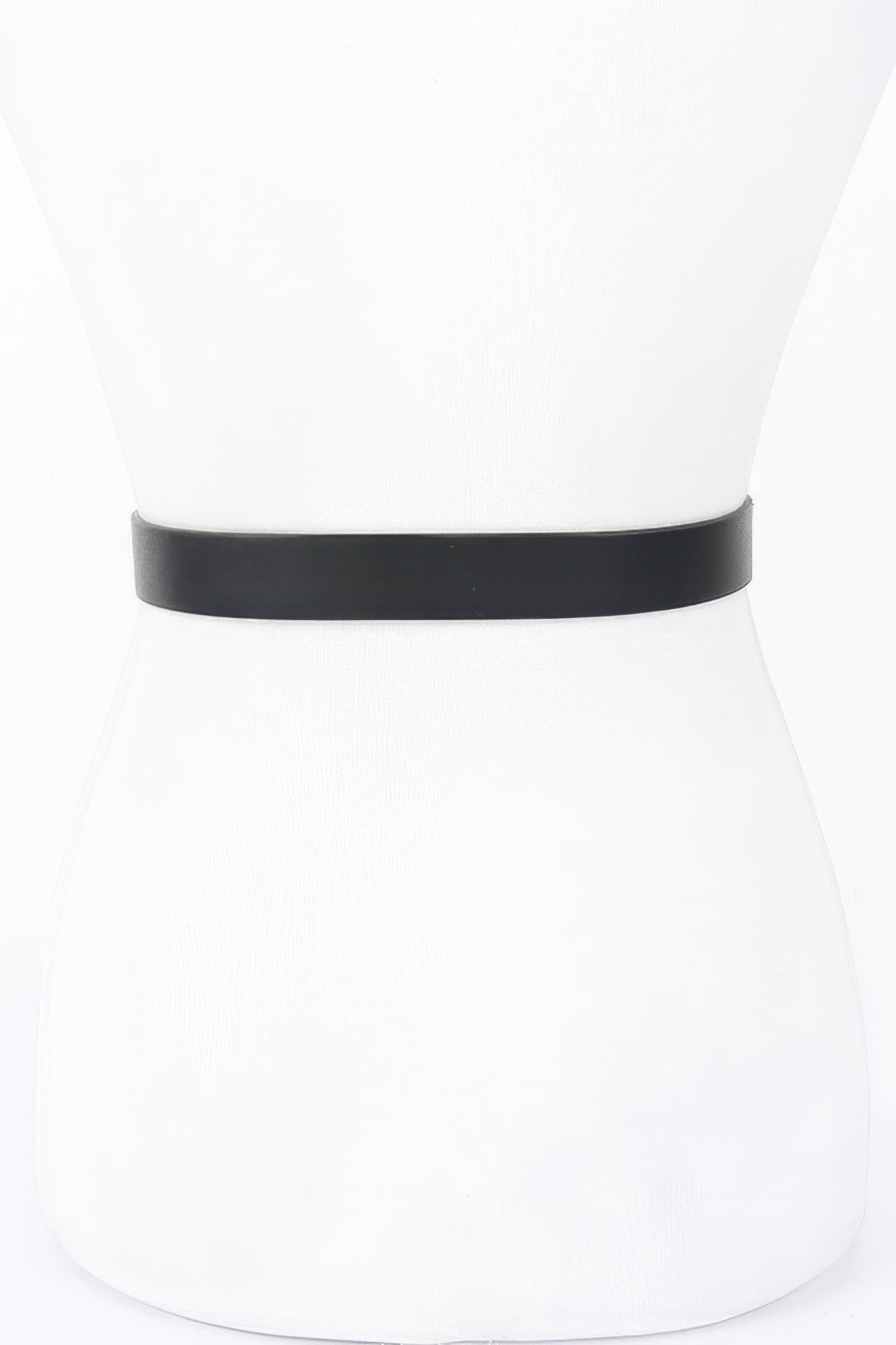 Faux leather belt, solid black strap with punched holes