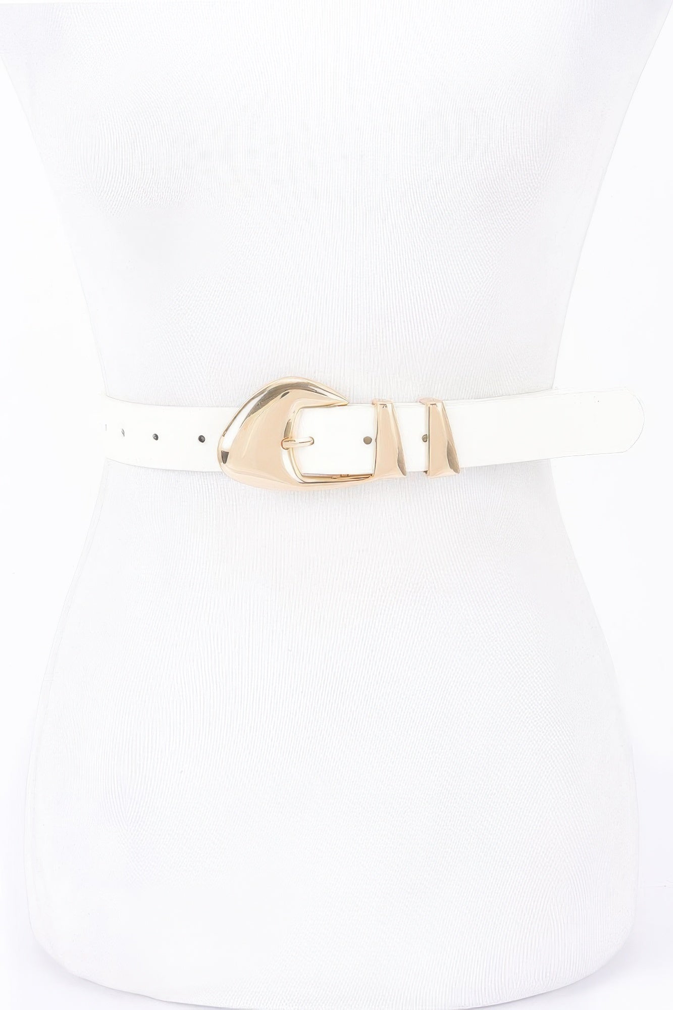 Faux leather belt, white strap with gold-tone multi-metal buckle