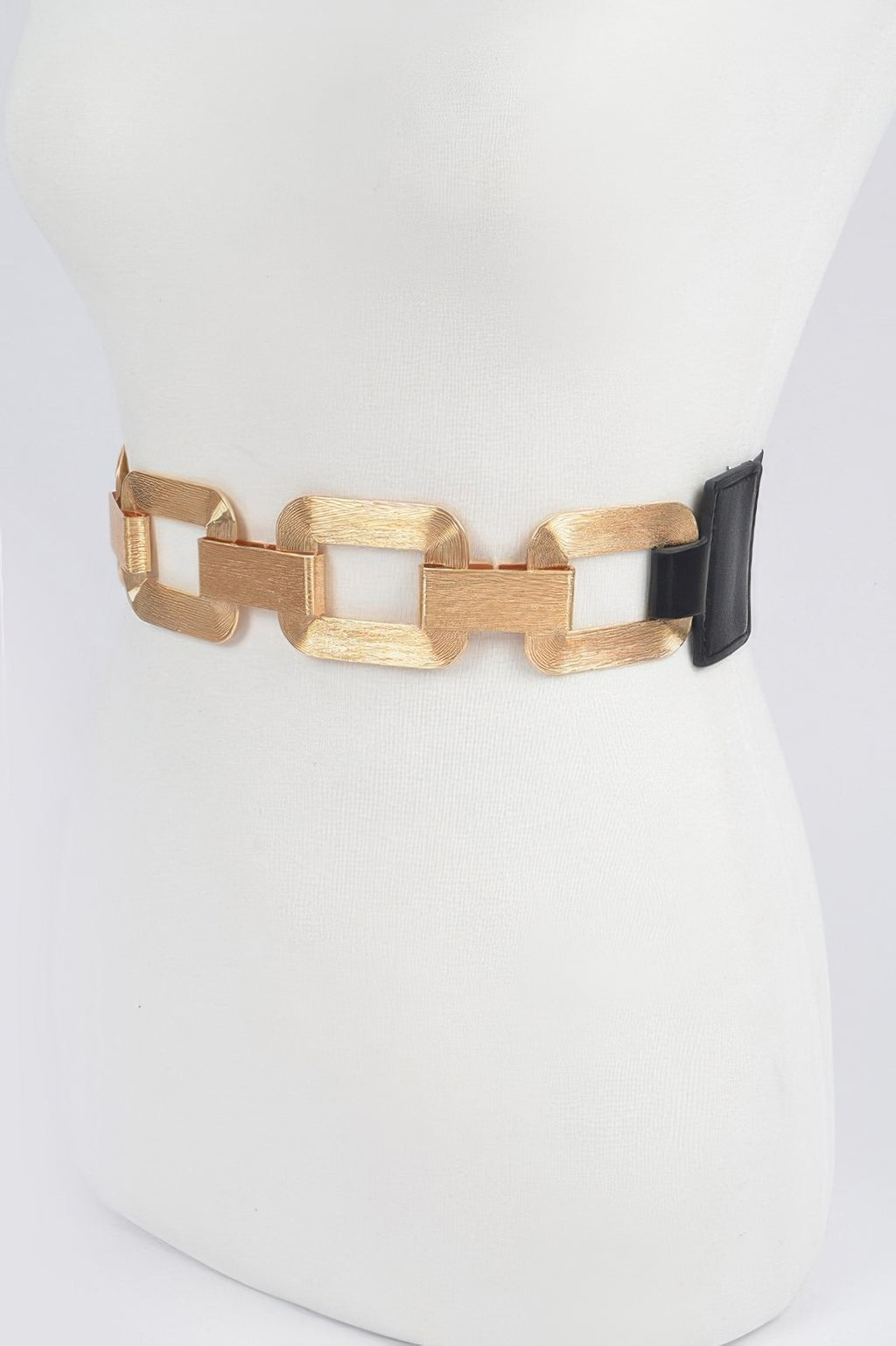 Gold multi-link buckle faux leather plus size belt with black side panels