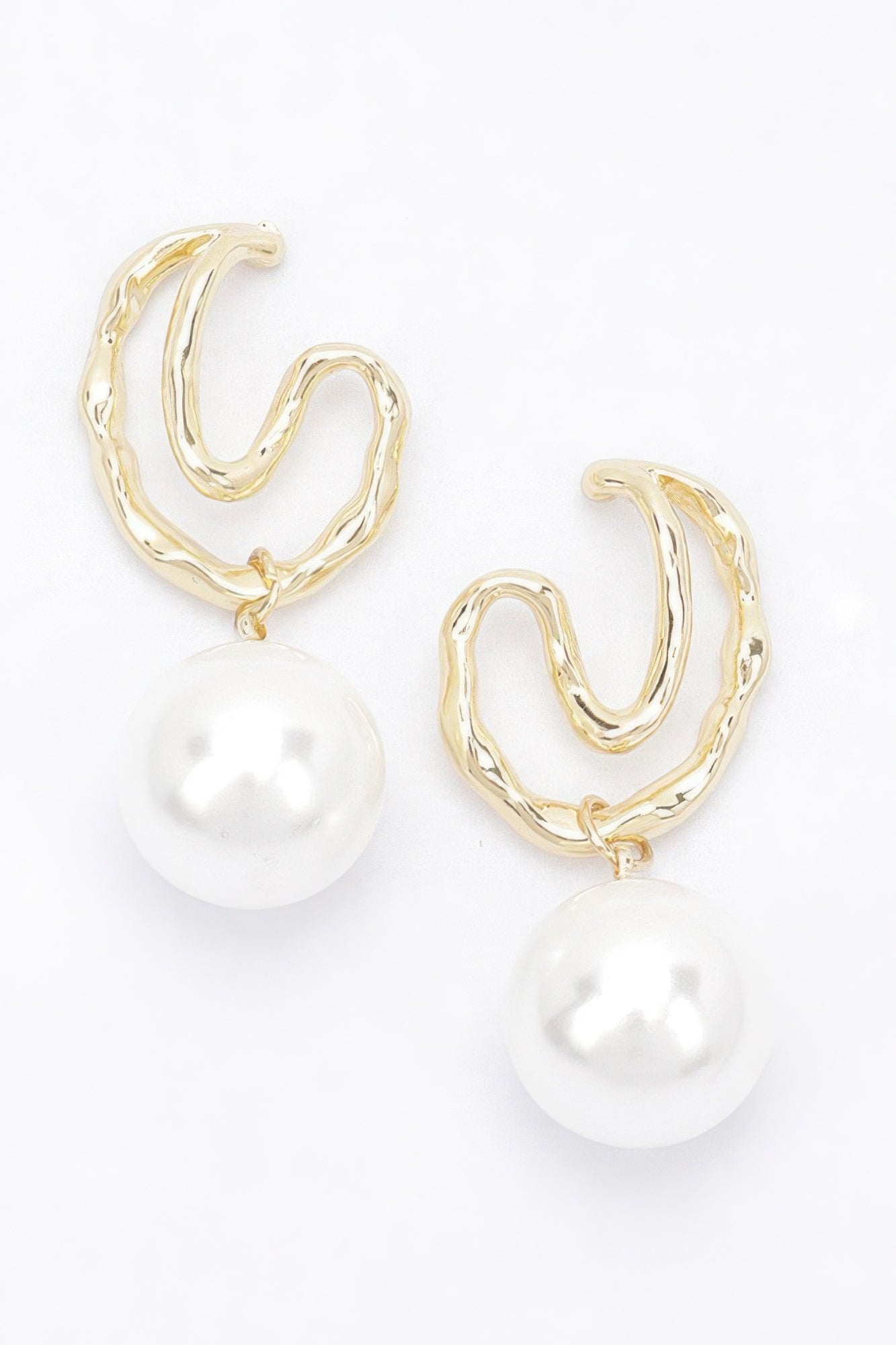 Gold-tone faux pearl drop earrings with twisted hoop accents