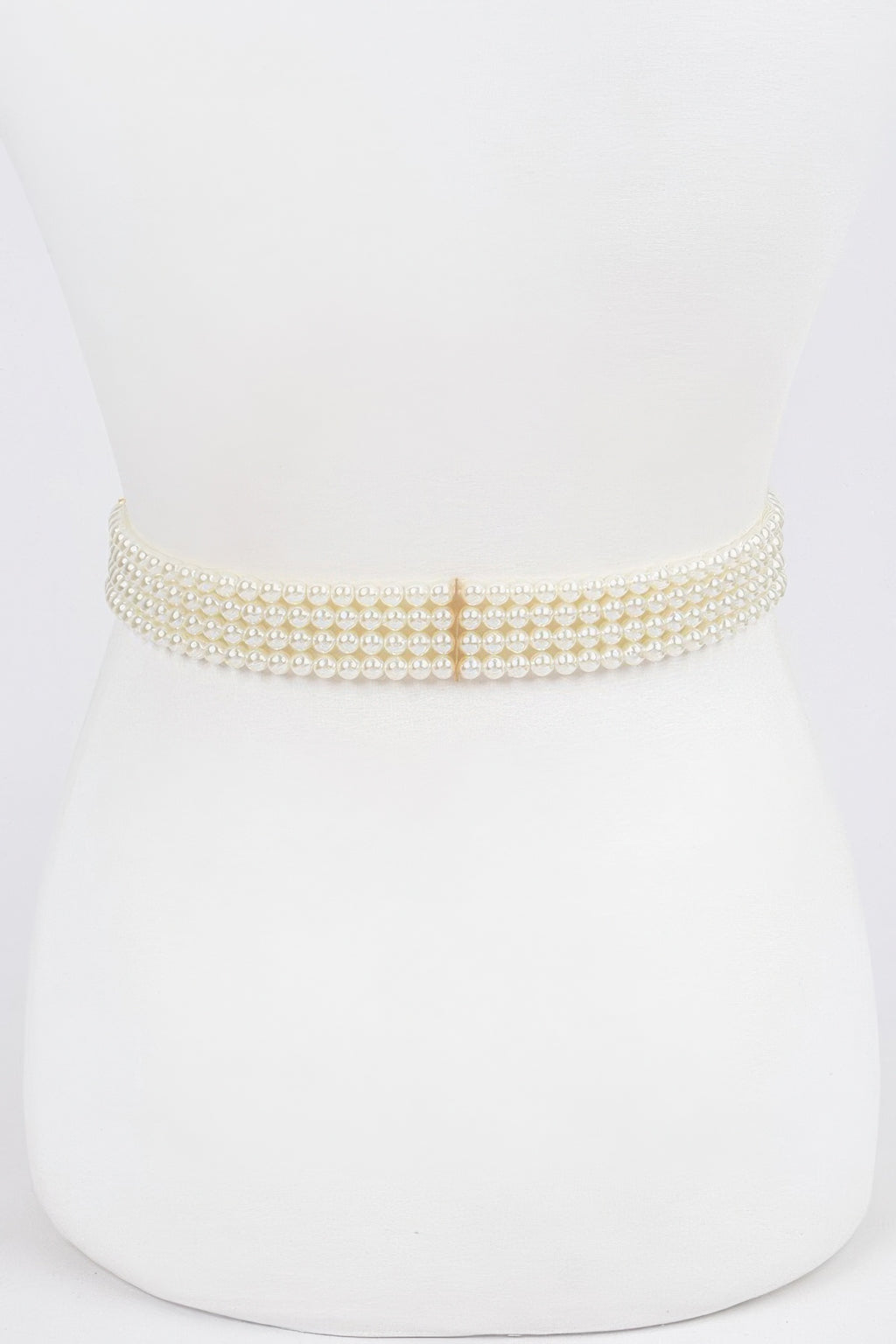 Ivory faux pearl stretch belt, smooth centered clasp detail