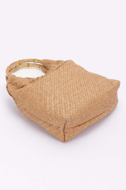 Faux Straw Bamboo Handle Handbag - Tigbul's Variety Fashion Shop