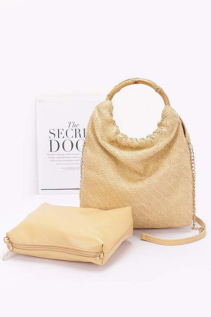 Faux Straw Bamboo Handle Handbag - Tigbul's Variety Fashion Shop