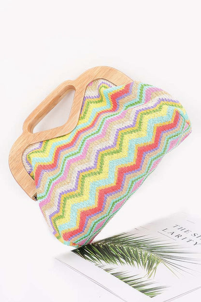 Faux Straw Wood Frame Clutch - Tigbul's Variety Fashion Shop
