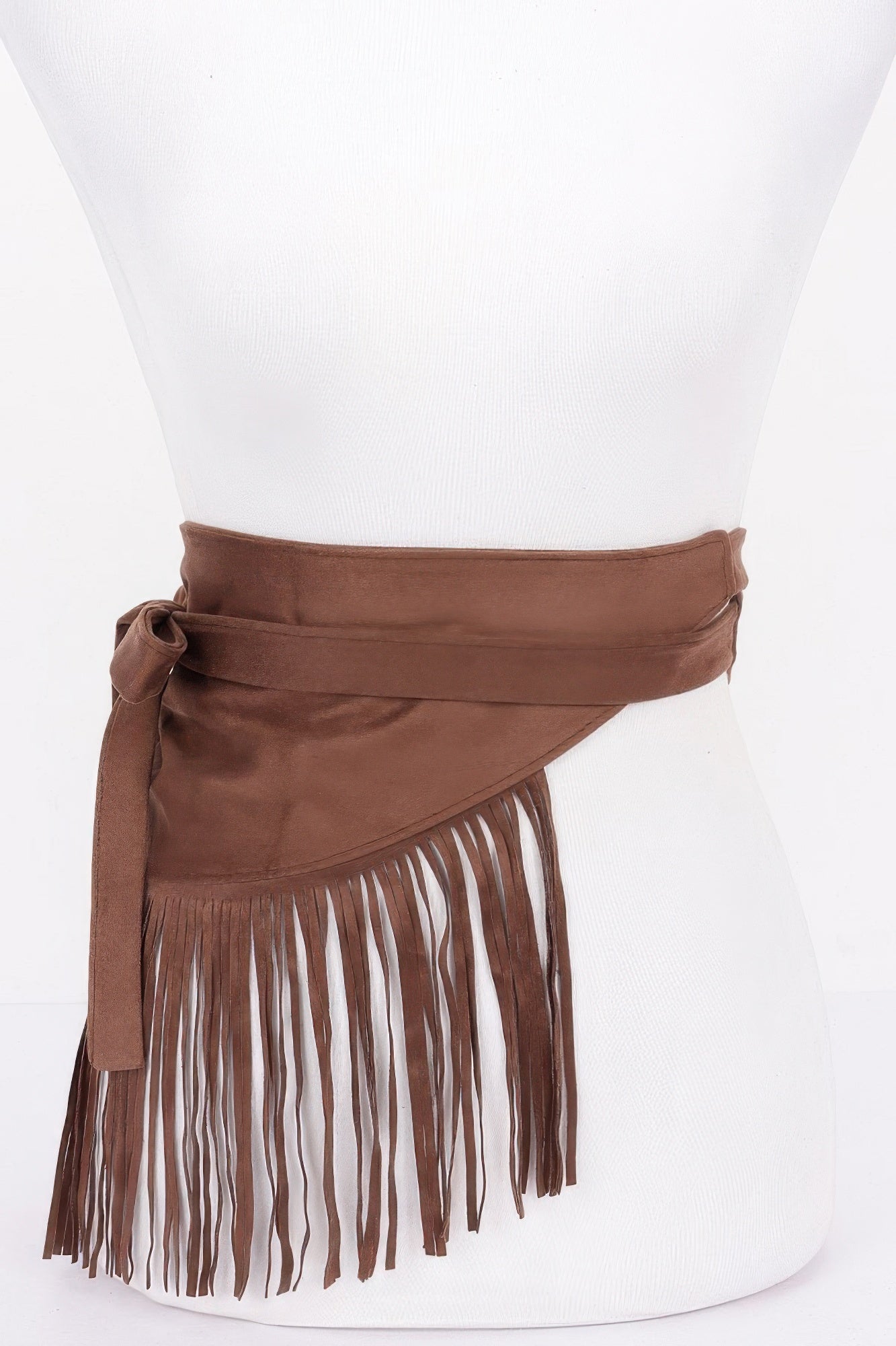 Faux Suede Fringe Belt color Coffee, wraparound with long hanging fringe ends