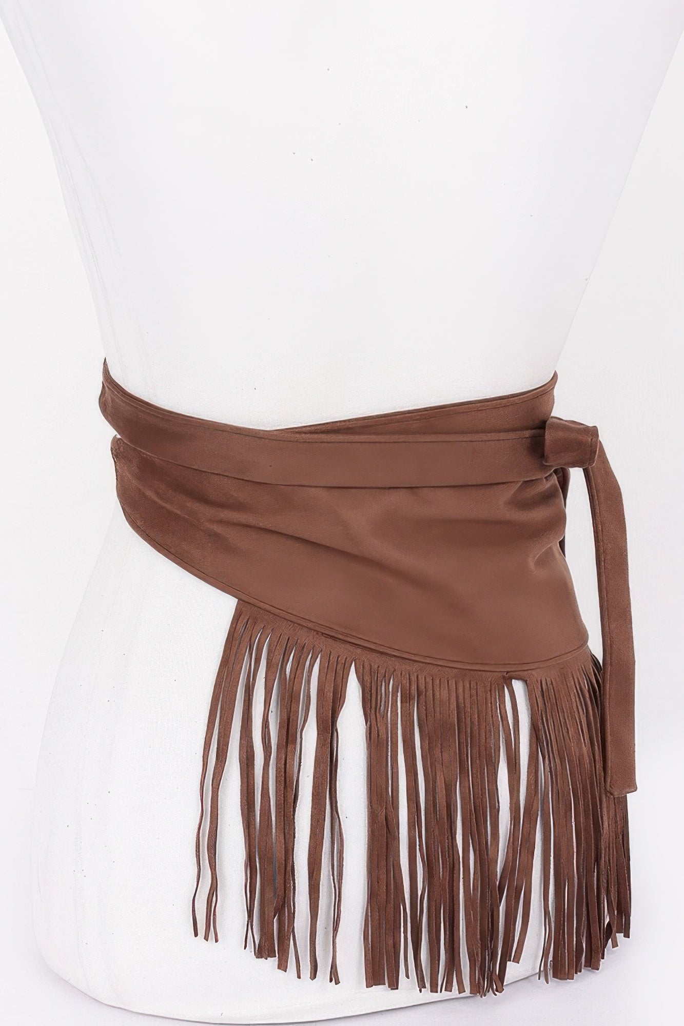 Faux Suede Fringe Belt Coffee, cinturón con nudo ajustable y flecos anchos