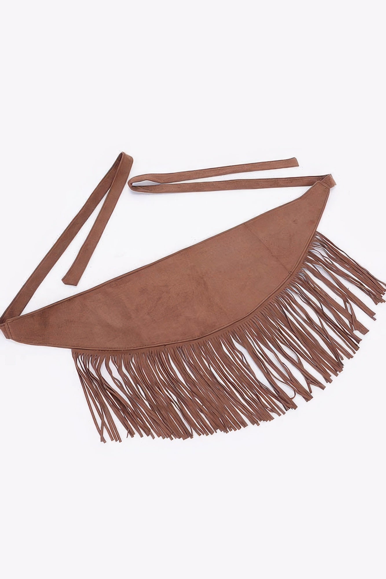 Faux Suede Fringe Belt Coffee, correa ancha de ante sintético con flecos en dos tiras