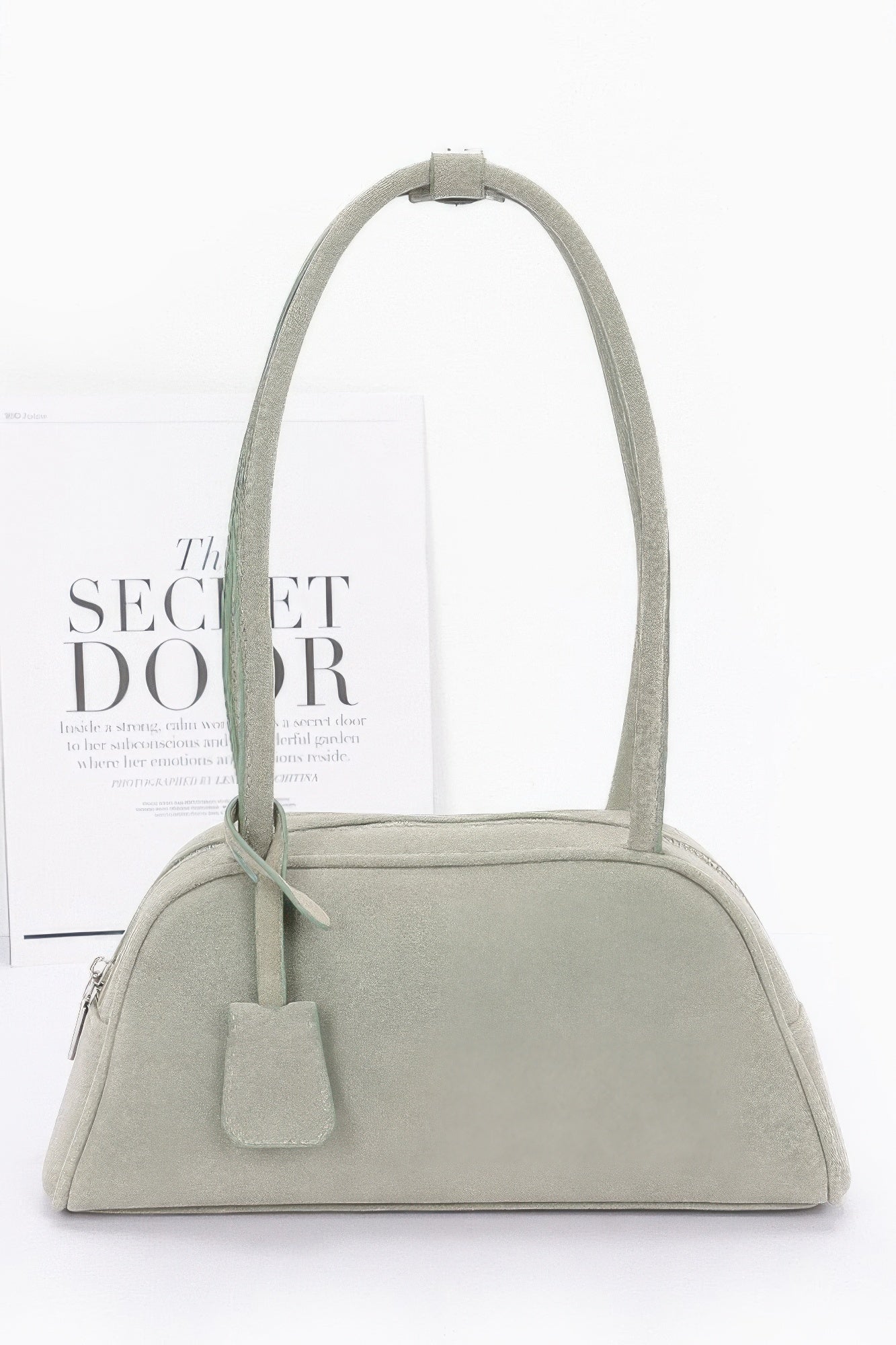 Mint faux suede sport bag with top handles and front pocket