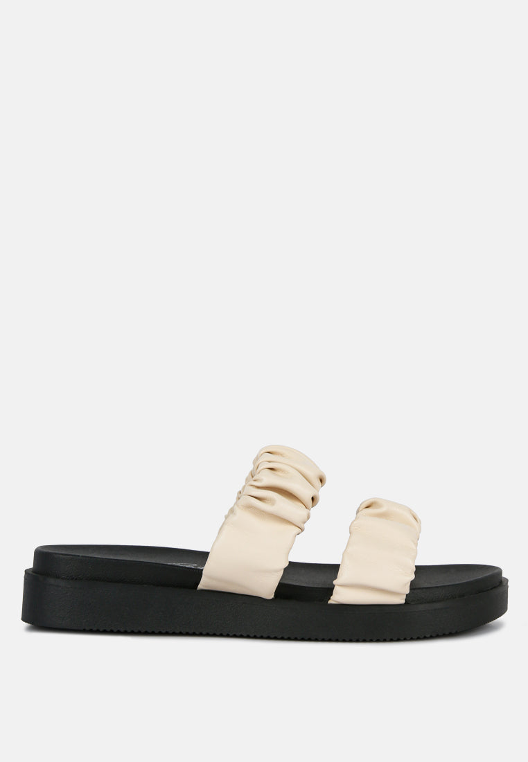 Faux Leather Ruched Strap Platform Sandals - Tigbul's Variety Fashion Shop