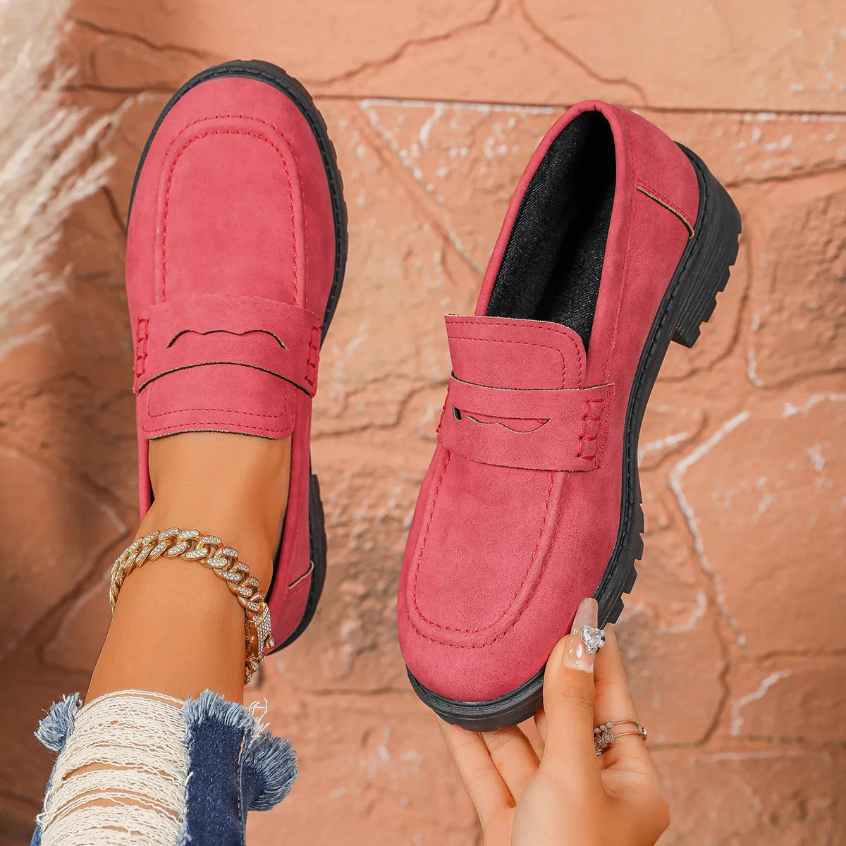 Round Toe Block Heels Loafers - Tigbul's Variety Fashion Shop