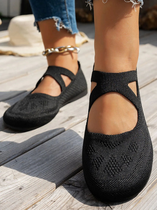 Knit Mary Jane Slip-On Loafers with Strap - Tigbul's Variety Fashion Shop
