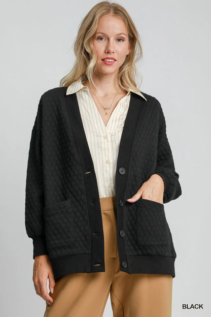 Umgee Button-Up Jacquard Cardigan - Tigbul's Variety Fashion Shop