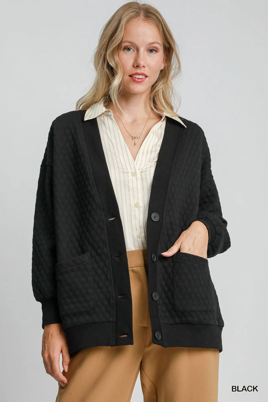 Umgee Button-Up Jacquard Cardigan - Tigbul's Variety Fashion Shop