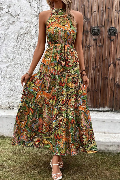 Tied Floral Sleeveless Dress - Tigbul's Variety Fashion Shop
