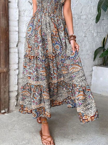Plus Size Printed V-Neck Short Sleeve Midi Dress - Tigbul's Variety Fashion Shop