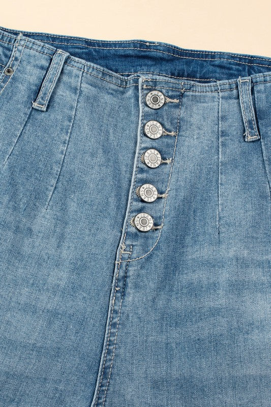 Addilyn Straight Loose Leg Jeans—Dusk Blue denim with front button closure