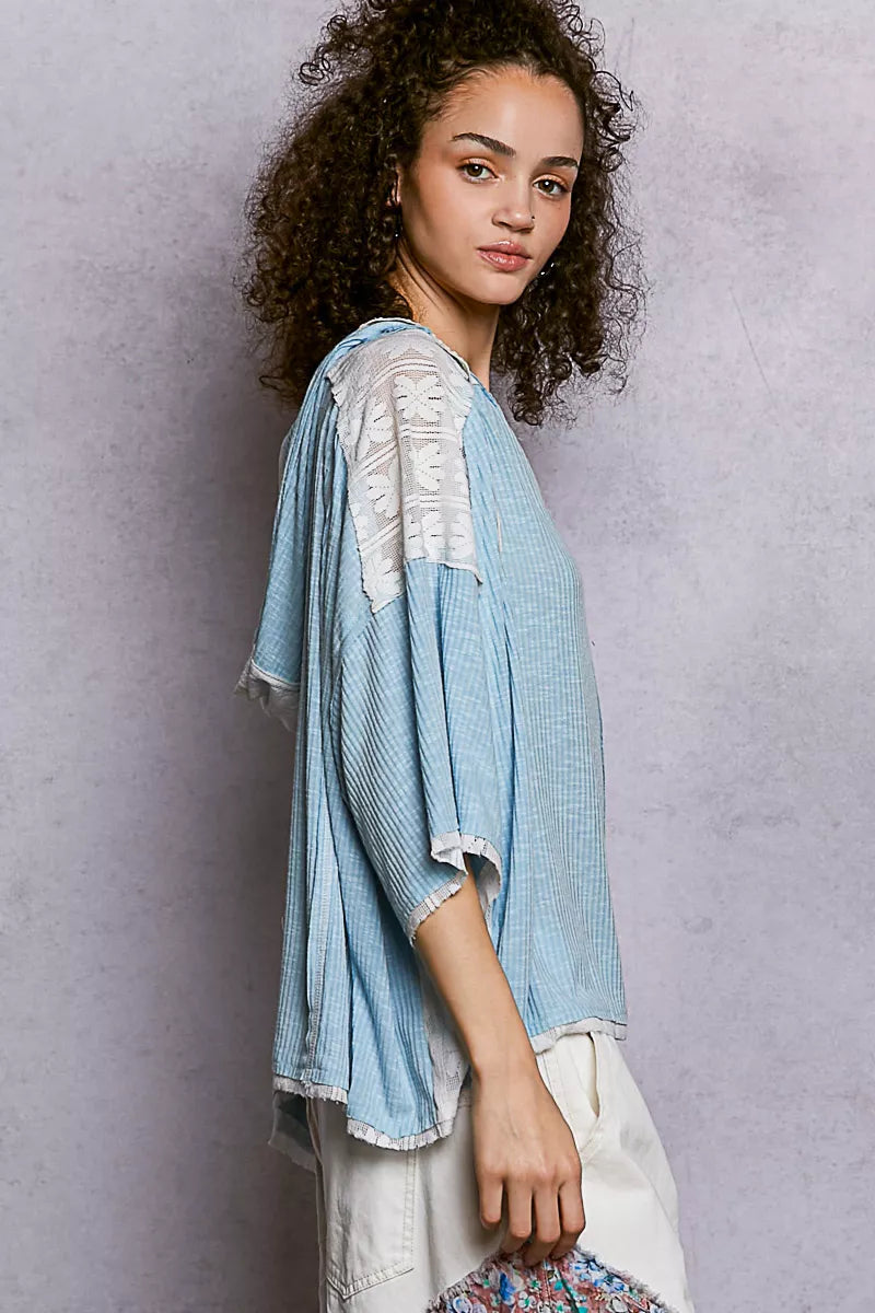 POL Short Sleeve Hoodie Top with Lace Detail - Tigbul's Variety Fashion Shop