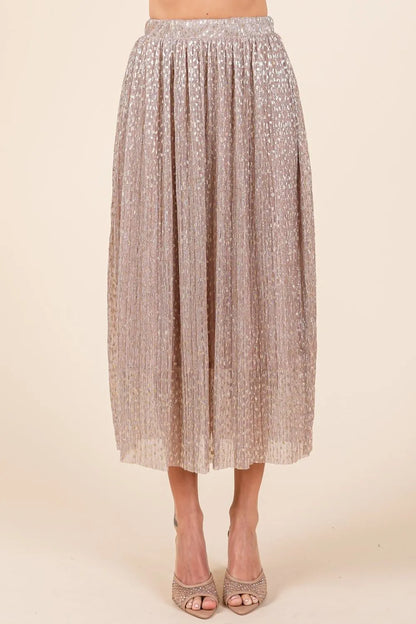 Pink Metallic Glitter Speckle Print Elastic Midi Skirt - Tigbul's Variety Fashion Shop