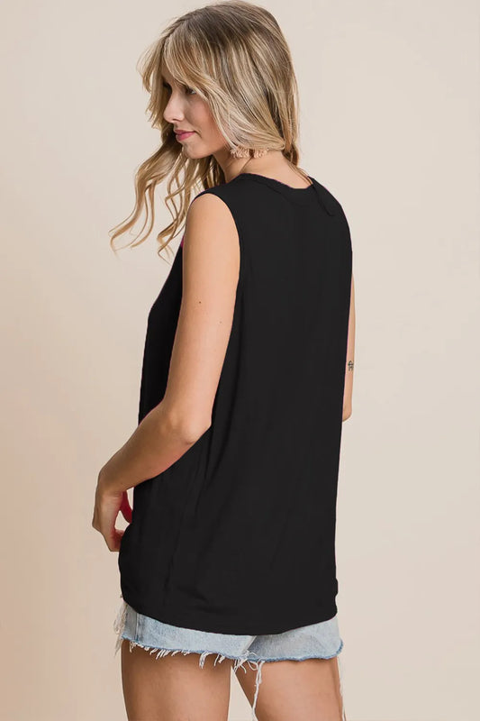 Cutout Round Neck Sleeveless Black Top - Tigbul's Variety Fashion Shop