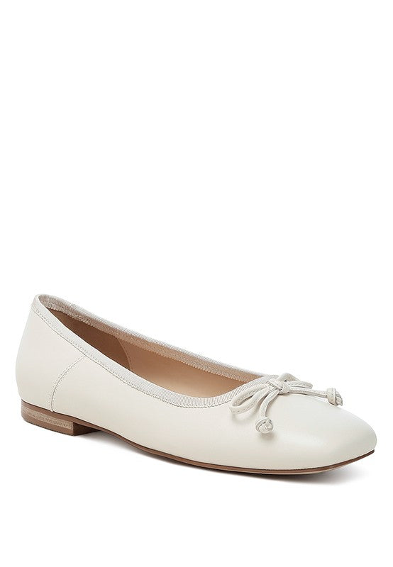 Lutten Genuine Leather Square -Toe Bow Ballerinas - Tigbul's Variety Fashion Shop