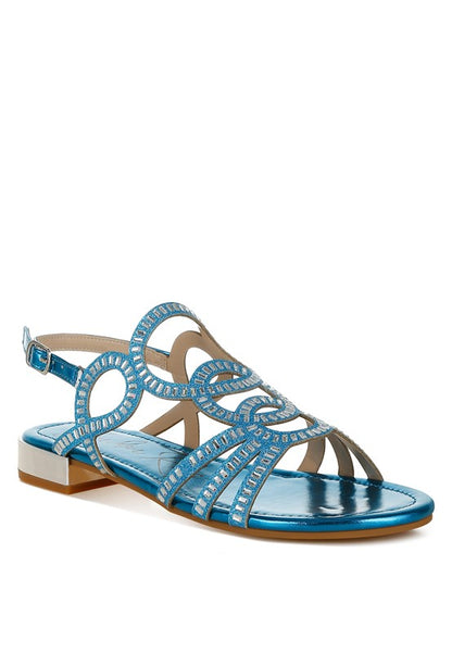 Jisters Cut Out Detail Rhinestone Flat Sandals - Tigbul's Variety Fashion Shop