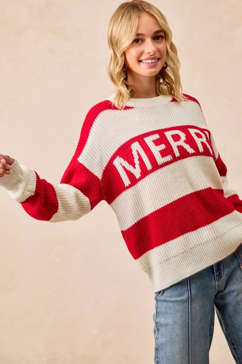 BiBi Christmas Merry Lettering Sweater - Tigbul's Variety Fashion Shop