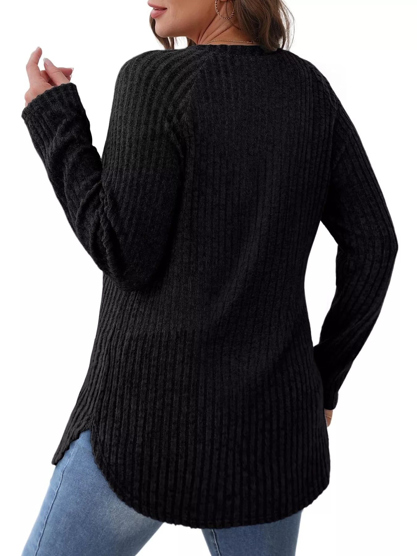 Ribbed Knit Long Sleeve T-Shirt - Tigbul's Variety Fashion Shop