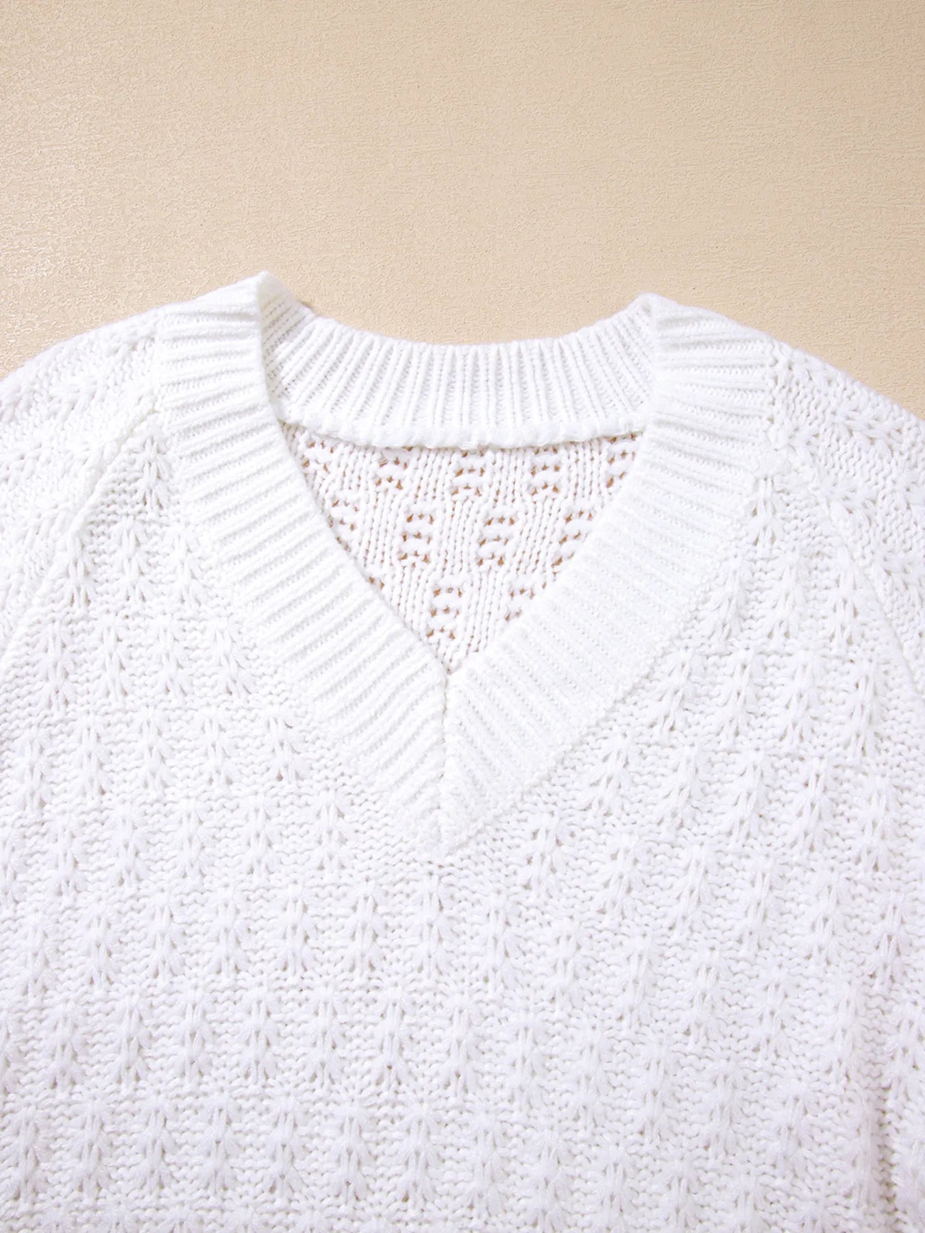 Textured Knit Ribbed Edge V Neck Loose Sweater - Tigbul's Variety Fashion Shop