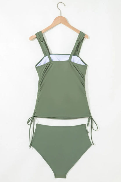 Drawstring Ruched Wide Straps Tankini Set - Tigbul's Variety Fashion Shop