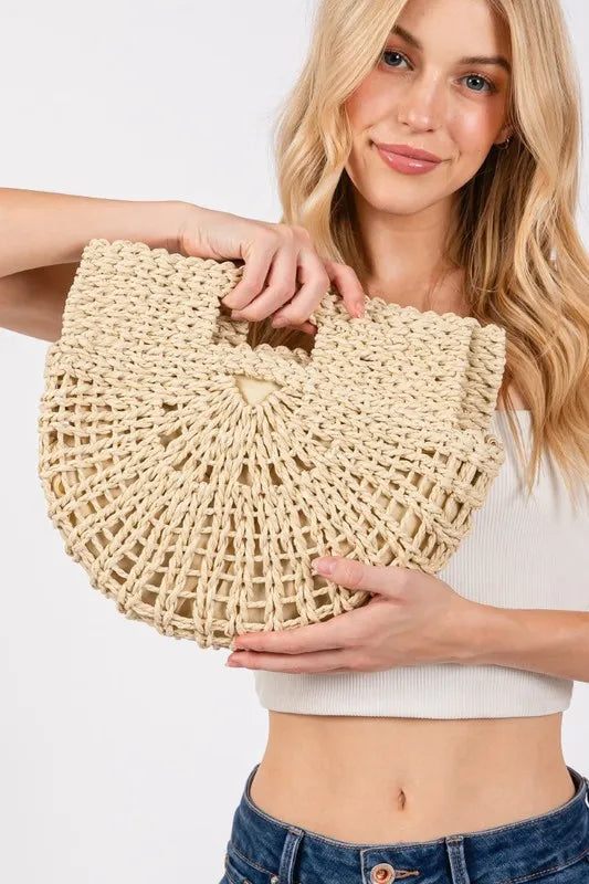 Ivory Braided Semi Circle Tote Bag - Tigbul's Variety Fashion Shop