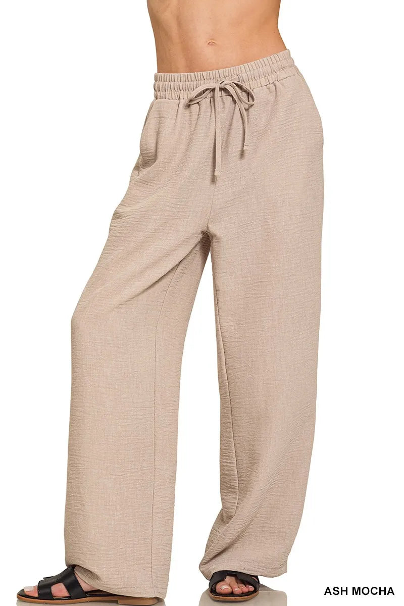 Zenana Woven Crepe Elastic Band Pants - Tigbul's Variety Fashion Shop