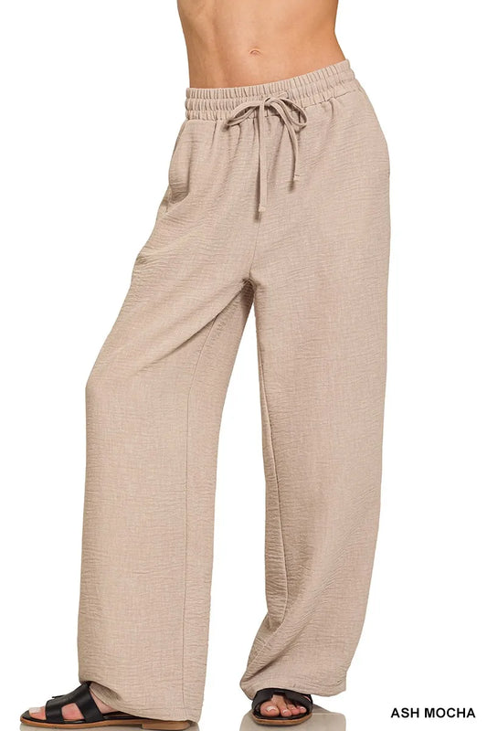 Zenana Woven Crepe Elastic Band Pants - Tigbul's Variety Fashion Shop