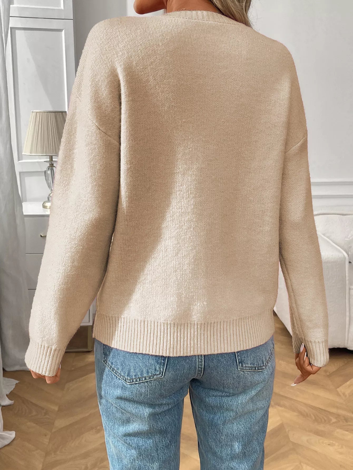 Bow Round Neck Long Sleeve Sweater - Tigbul's Variety Fashion Shop