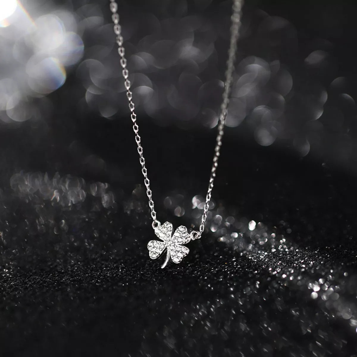 925 sterling silver clover necklace pendant with zircon stones on chain