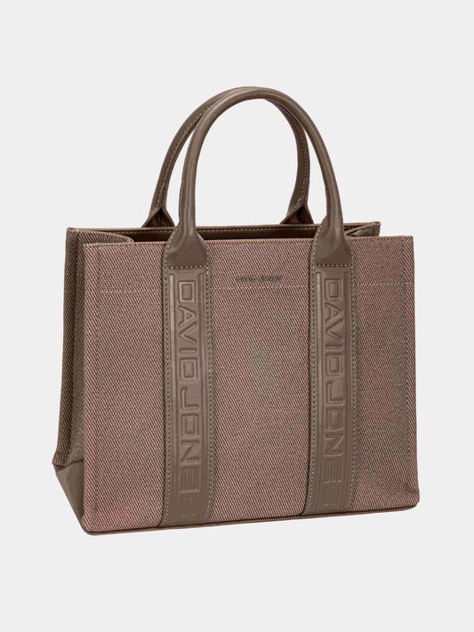 David Jones Canvas Tote Handbag with Contrast Leather Handles - Tigbul's Variety Fashion Shop