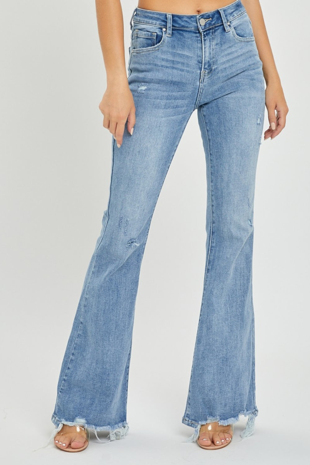 Risen Full Size High Rise Frayed Hem Flare Jeans - Tigbul's Variety Fashion Shop