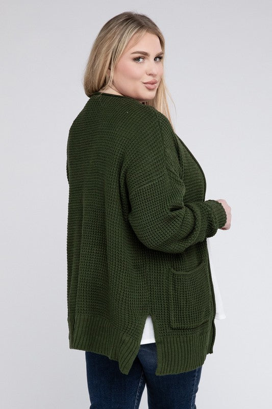 Plus Low Gauge Waffle Open Cardigan Sweater - Tigbuls Variety Fashion