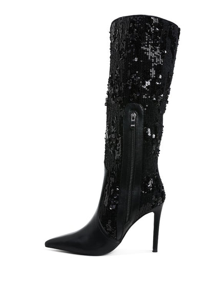 Sitarah Sequin Embellished Stiletto Long Boots - Tigbul's Variety Fashion Shop