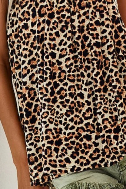 Leopard Printed Jersey Knit Gathering Cami Top - Tigbul's Variety Fashion Shop