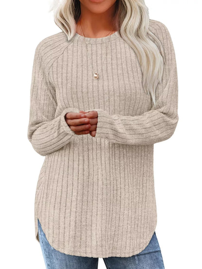 Ribbed Knit Long Sleeve T-Shirt - Tigbul's Variety Fashion Shop