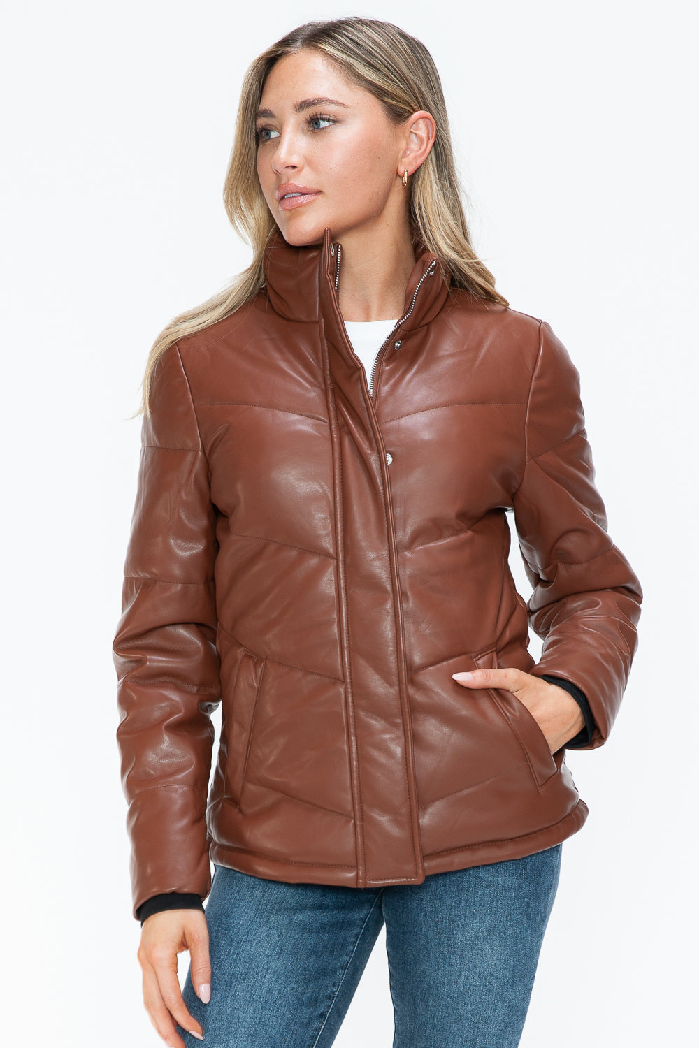 Pocketed Zip Up Turtleneck Puffer Jacket