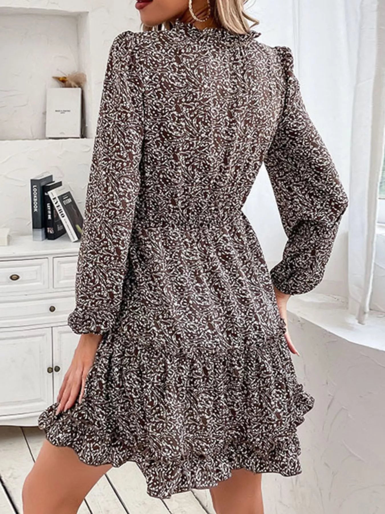 Ruffle Hem Tie Neck Mini Dress - Tigbul's Variety Fashion Shop