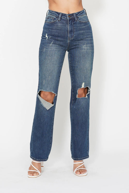 Judy Blue Full Size Hw Ripped Knee Dad Jeans Plus Size - Tigbul's Variety Fashion Shop
