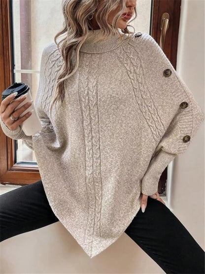 Cable Knit Turtleneck Cape Sweater - Tigbul's Variety Fashion Shop