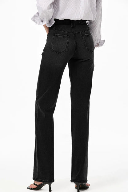 High-Waisted Wide-Leg Vintage Wash Jeans - Tigbul's Variety Fashion Shop